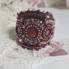 Pulsera puño romántica bordada con perlas de caoba de estilo vintage y cuentas de semillas